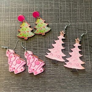 Festive Christmas Tree Earrings Set 3 pair